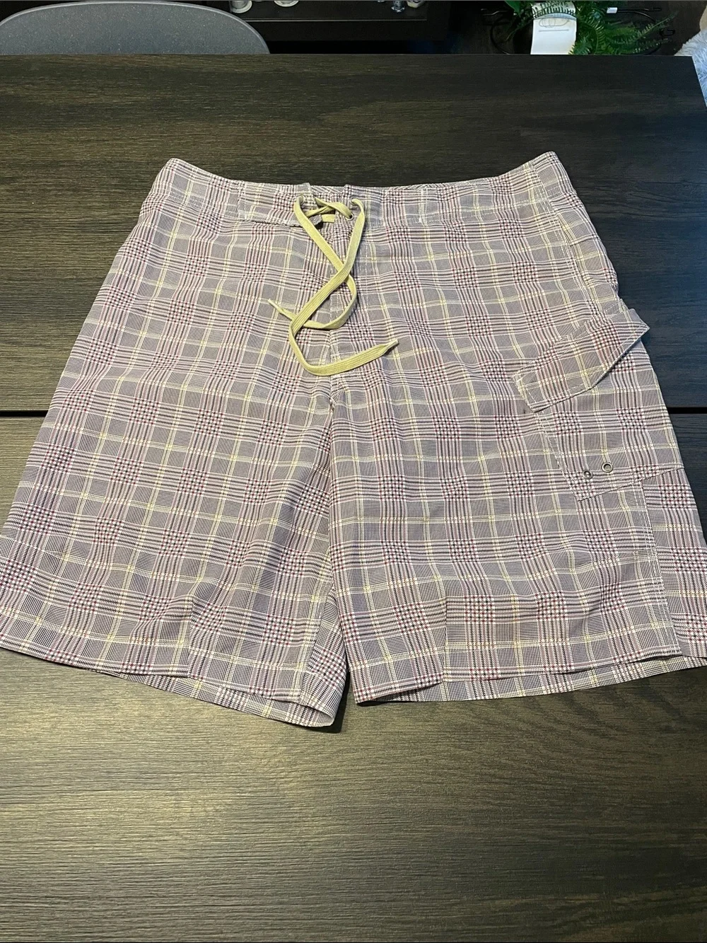Burton Plaid Swim/Board Shorts in Lavender, White and Maroon
